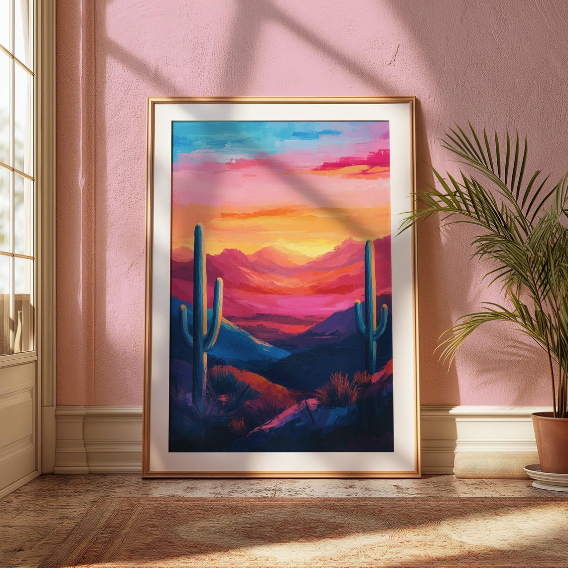 Saguaro Cactus Desert Sunset Pink Orange Sky Landscape Art Poster - Image 2