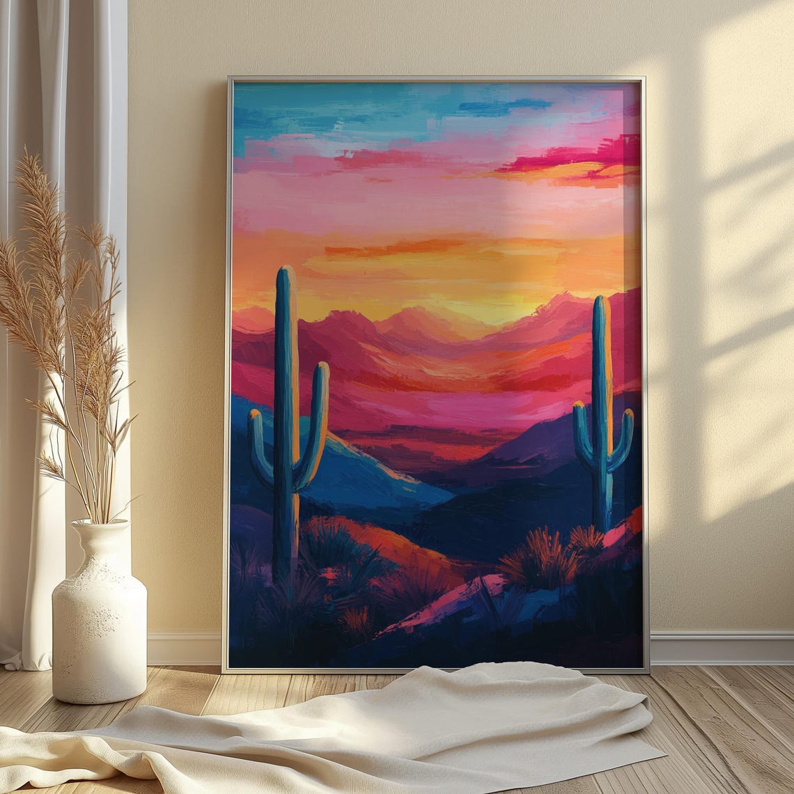 Saguaro Cactus Desert Sunset Pink Orange Sky Landscape Art Poster - Image 4