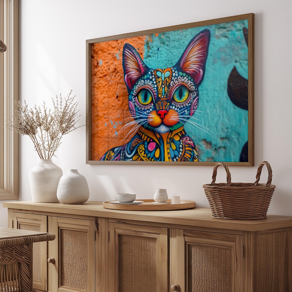 Cat Portrait Painting, Mexican Wall Art Print