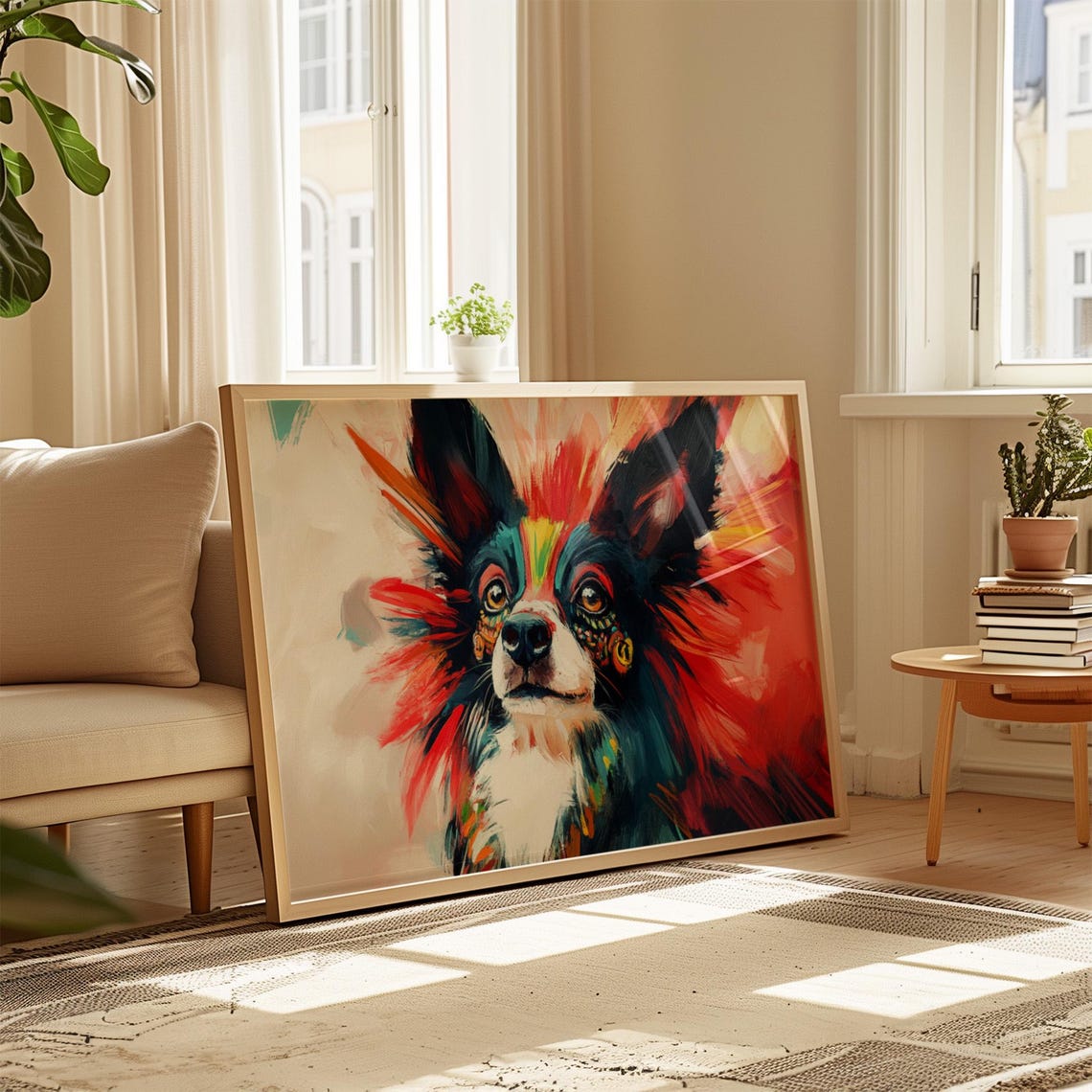 Butterfly Eared Dog Fiery Red Brushwork Colorful Portrait Art Poster - Image 4