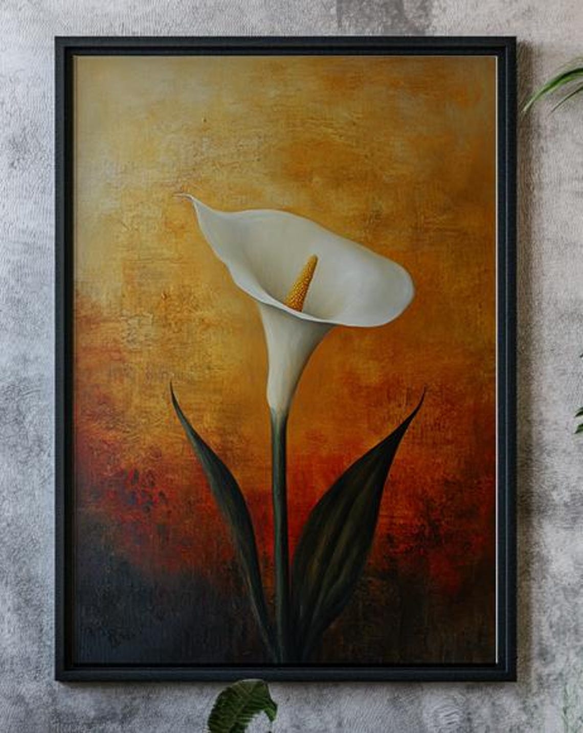 White Calla Lily on Gold Amber Background Elegant Floral Poster