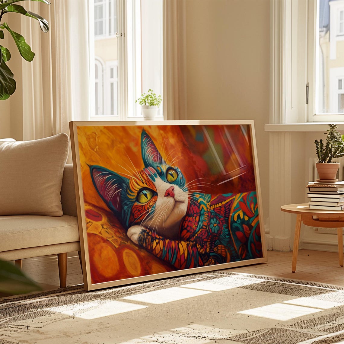 Calico Cat Resting Decorative Patterned Fur Orange Glow Poster - Image 4