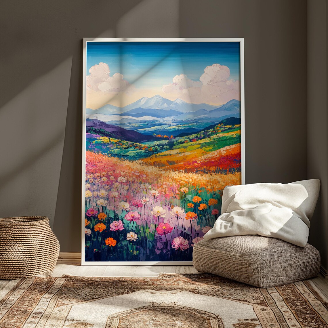 Alpine Wildflower Meadow Snow Capped Peaks Colorful Mountain Wall Art Poster - Image 3
