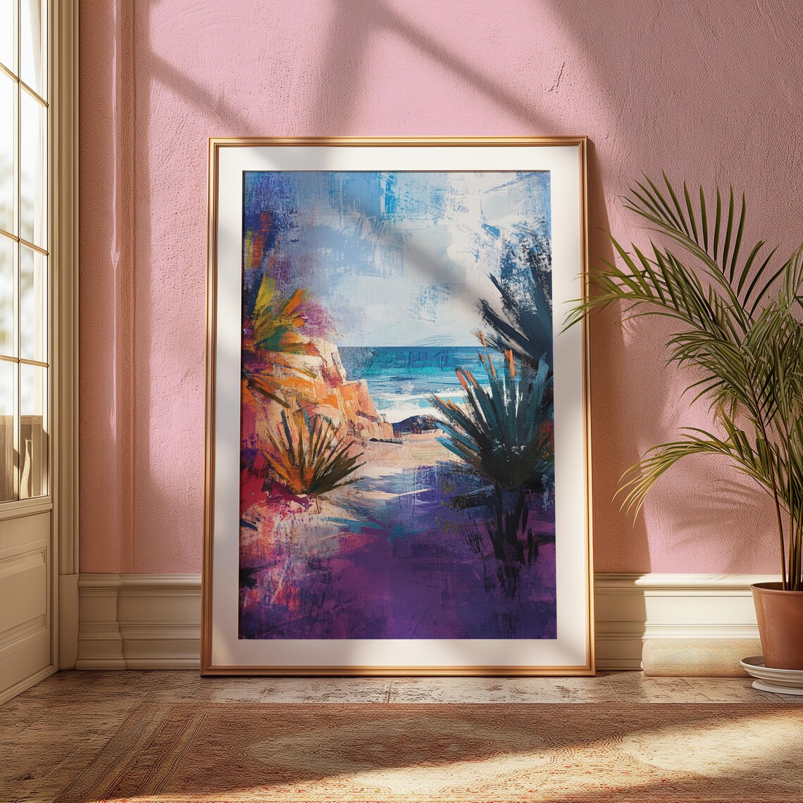 Abstract Coastal Cove Agave Plants Turquoise Sea Ocean Art Print - Image 2