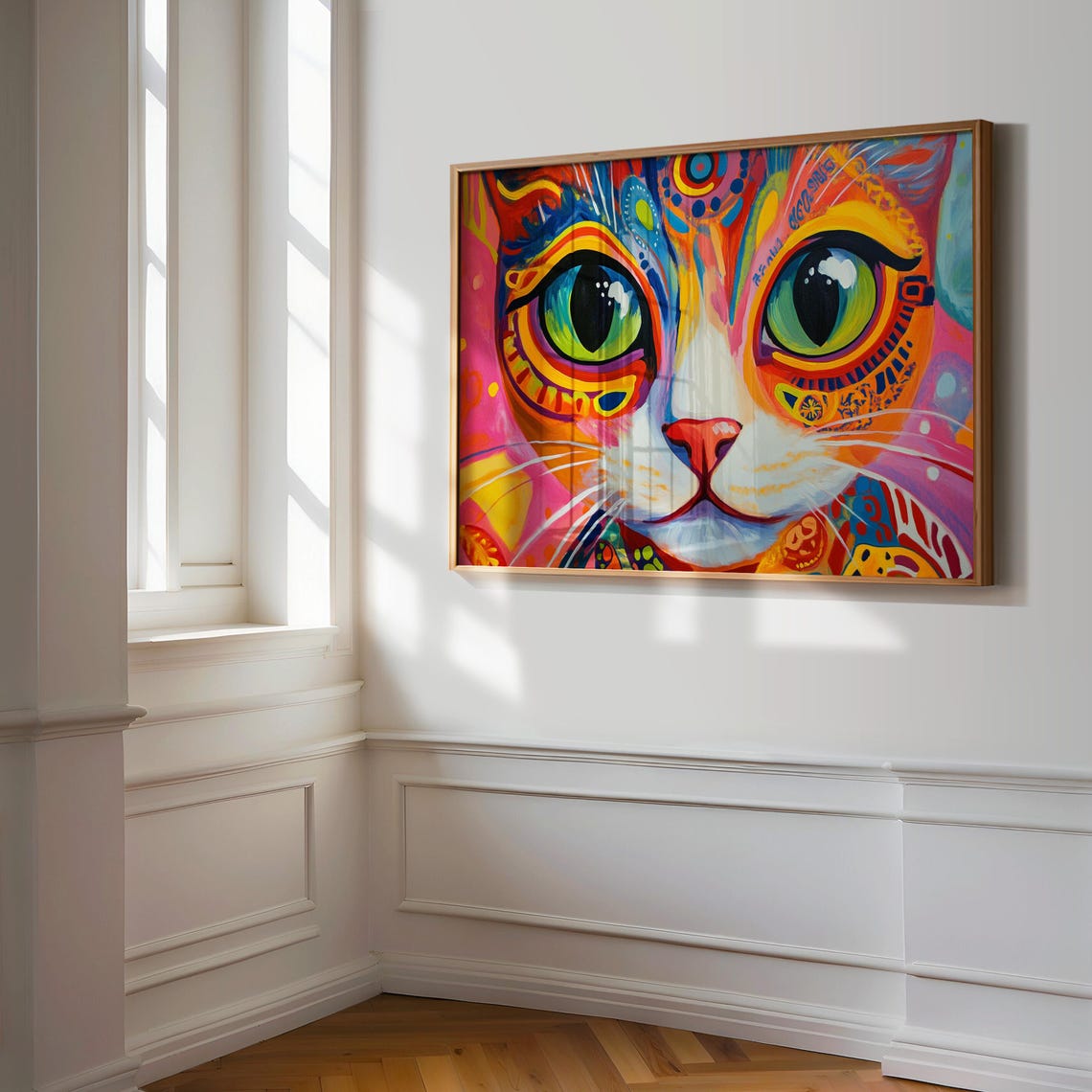 Cat Face With Huge Green Eyes Psychedelic Color Splash Poster - Image 3