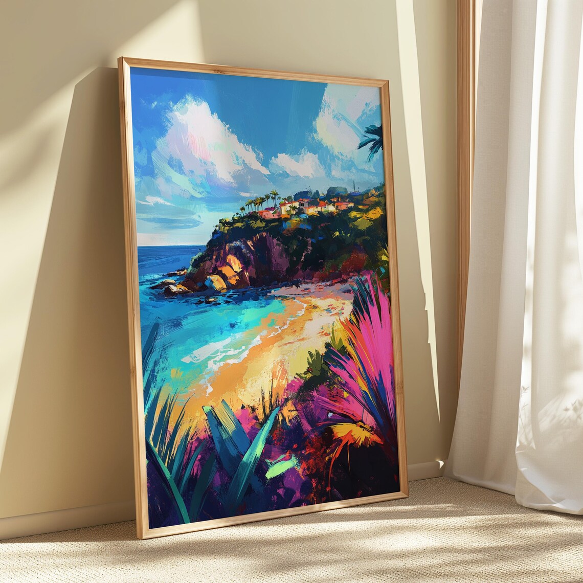 Coastal Cliff Village Turquoise Cove Beach Vibrant Seaside Travel Poster - Image 5