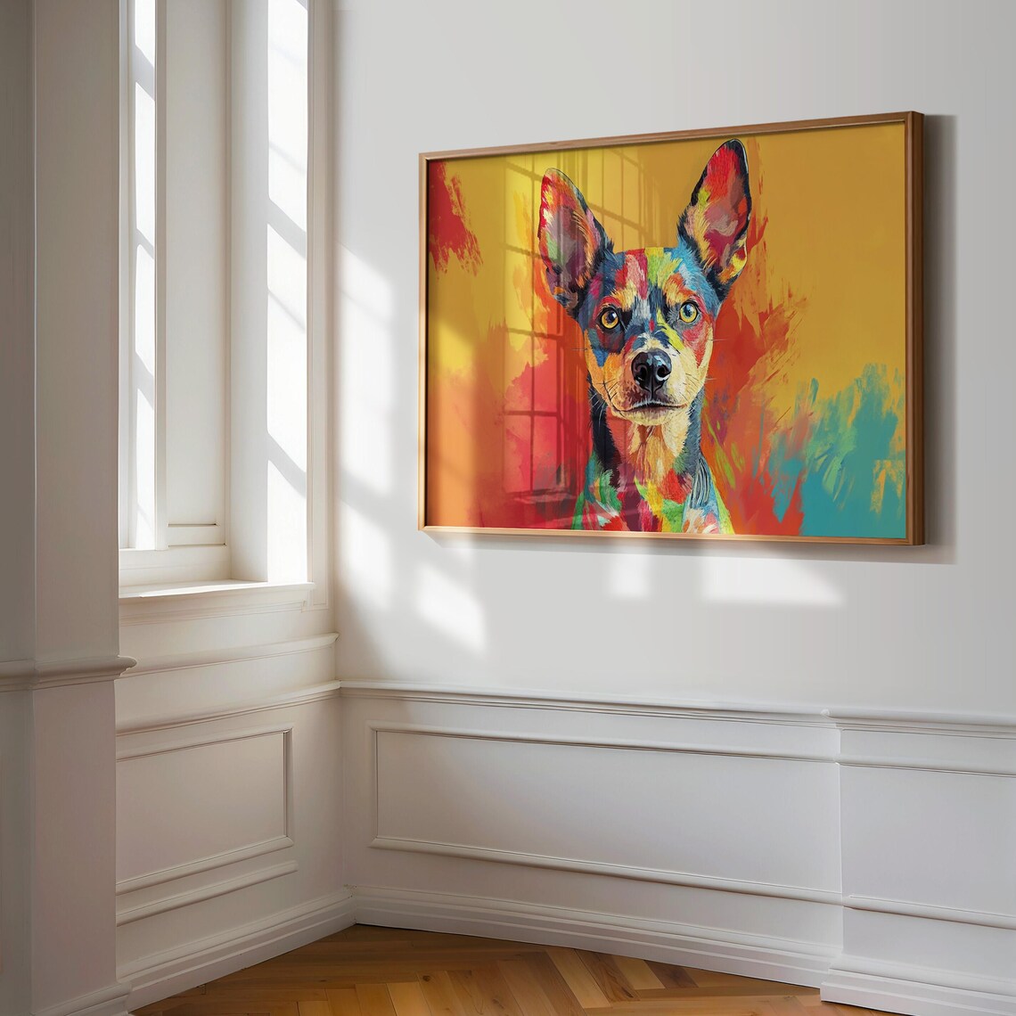 Big Eared Puppy Colorful Pop Art Portrait Yellow Orange Dog Poster - Image 3