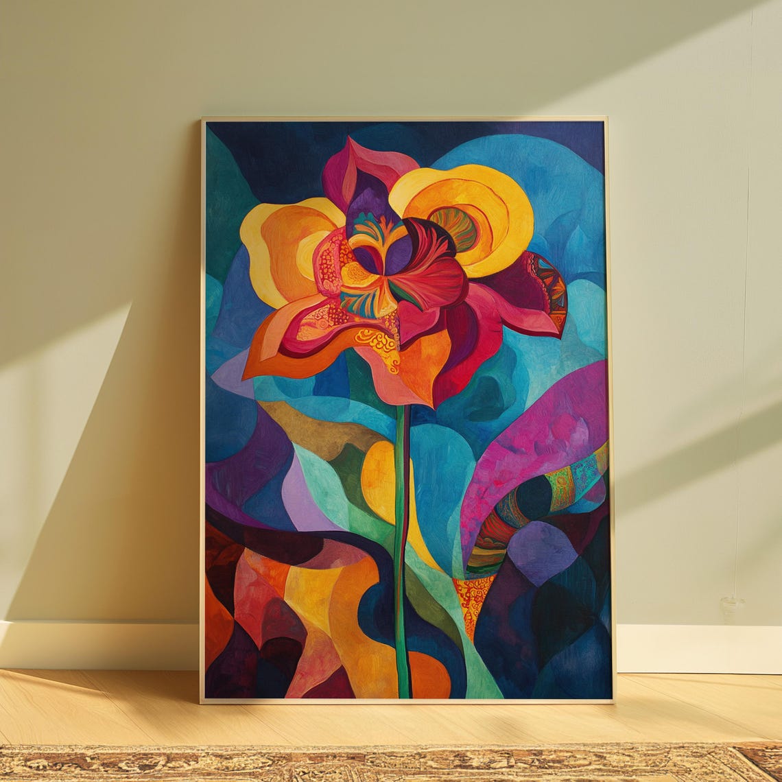 Abstract Flowing Flower Blue Purple Background Dynamic Floral Poster
