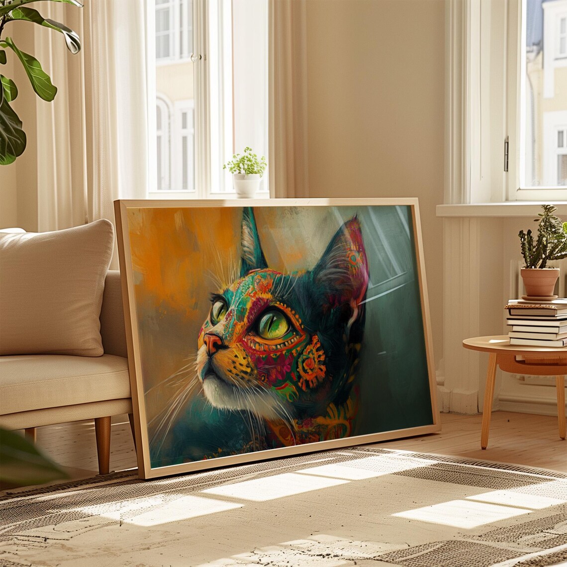 Cat Portrait Painting, Mexican Wall Art - Image 4
