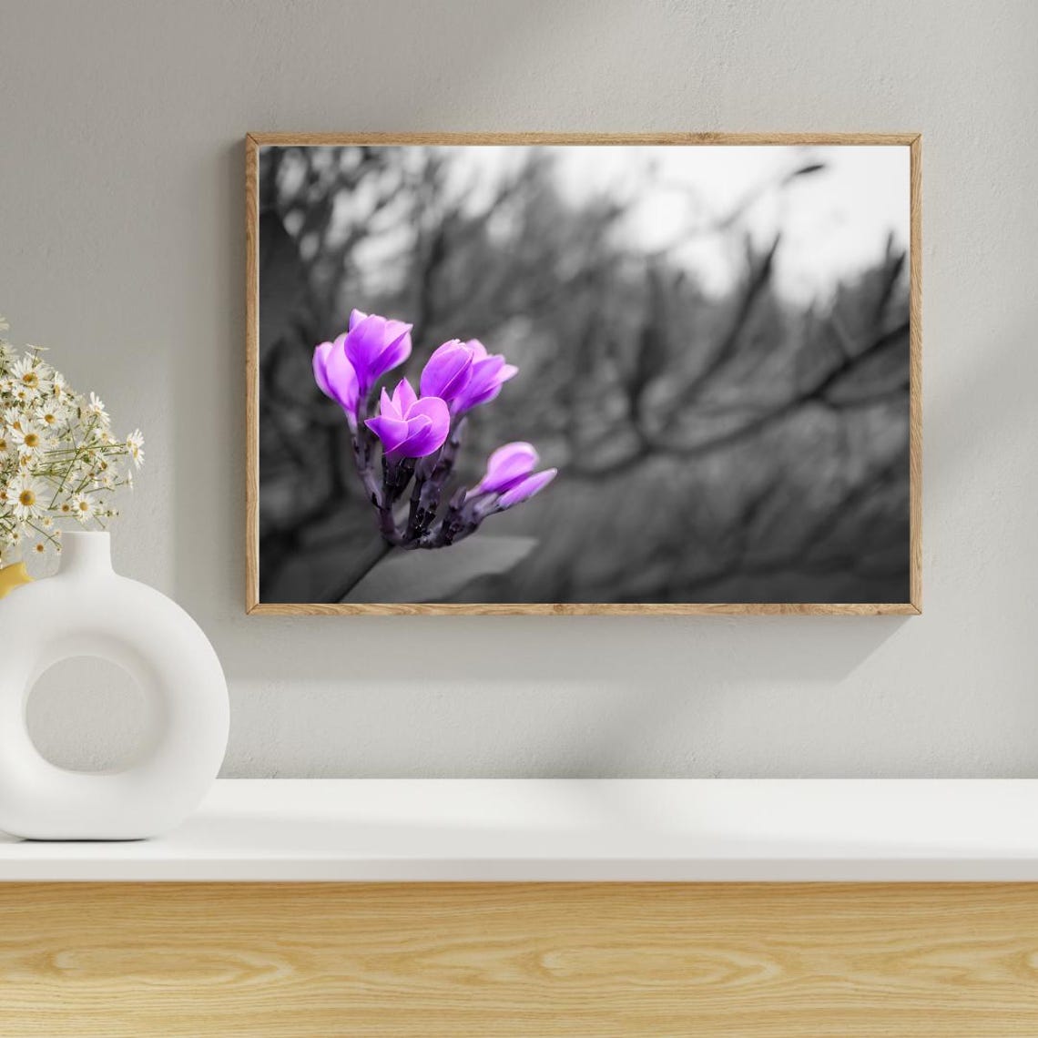 Purple Blossom in Color Black and White Floral Photo Wall Art