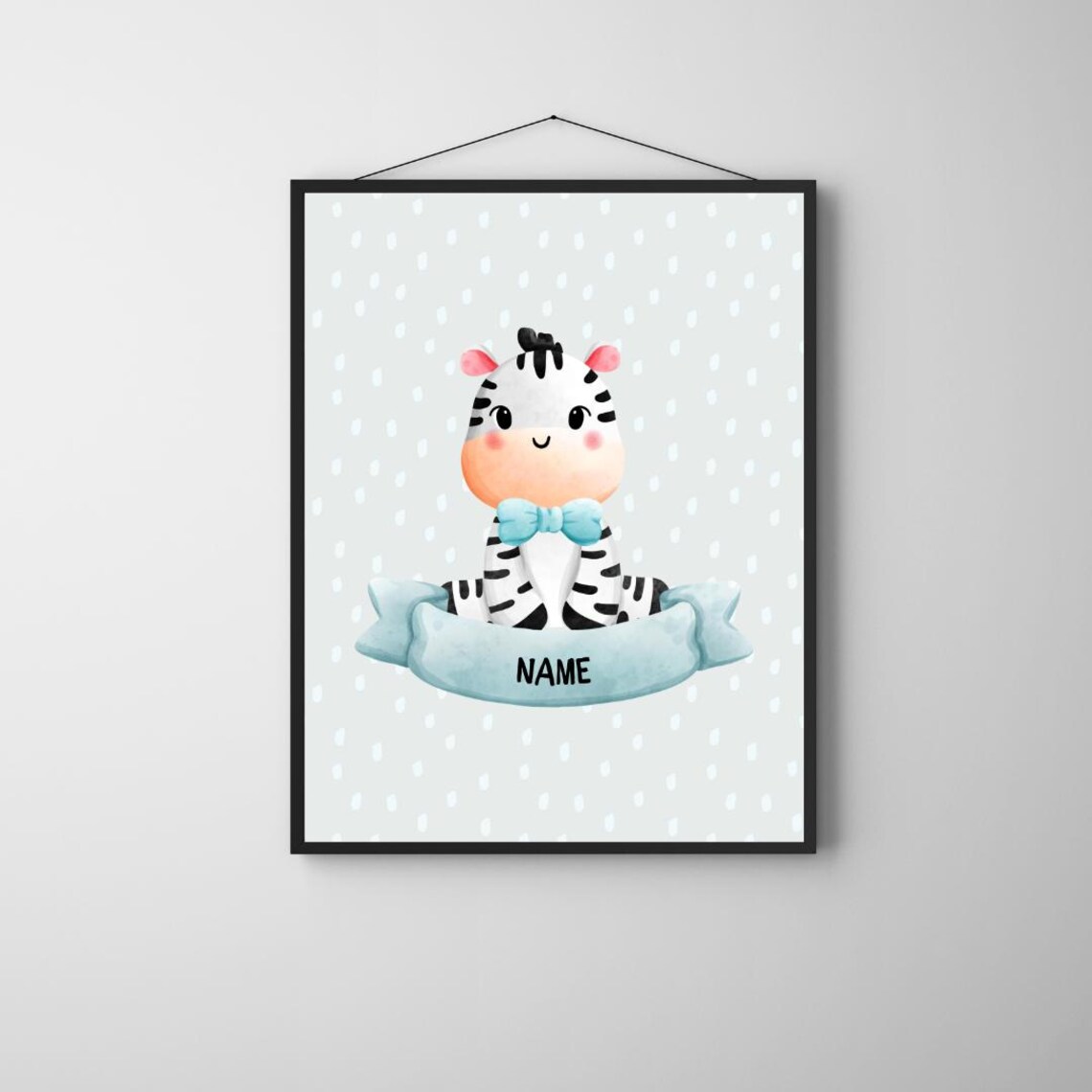 Personalized Baby Zebra Name Poster Watercolor Nursery Cute Animal