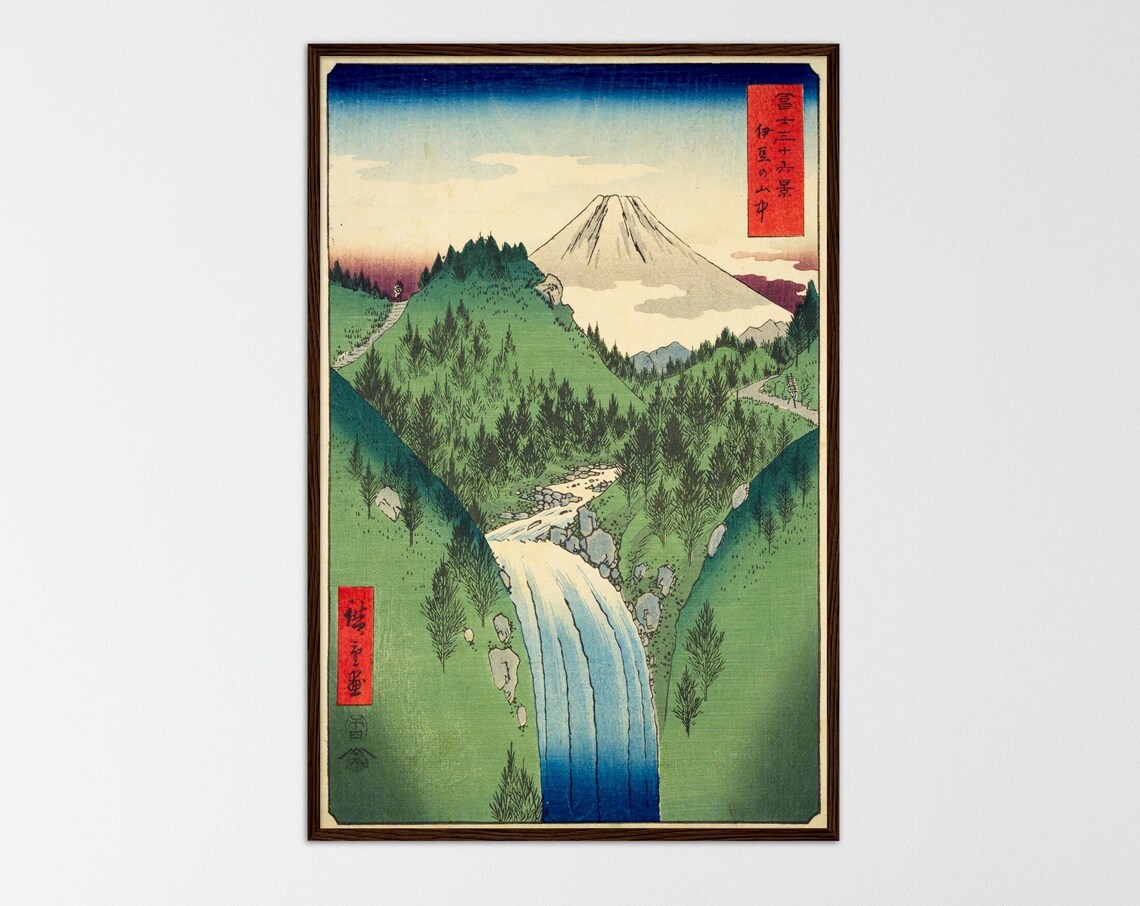 Japanese Waterfall Ukiyo-e, Hiroshige Art Print