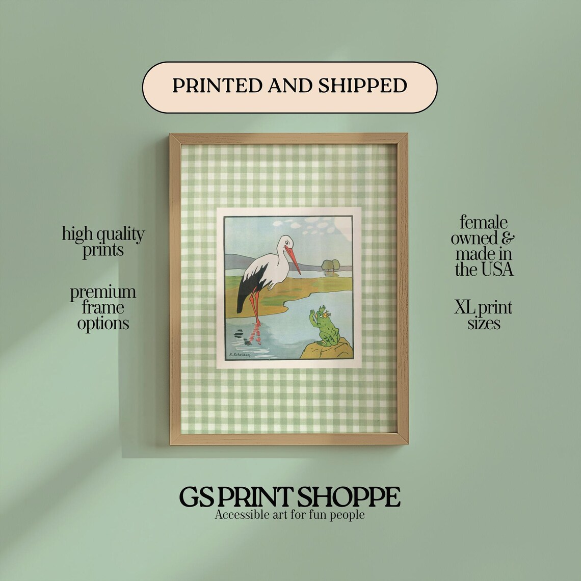Stork Frog Vintage Fairytale Book Illustration Nature Poster