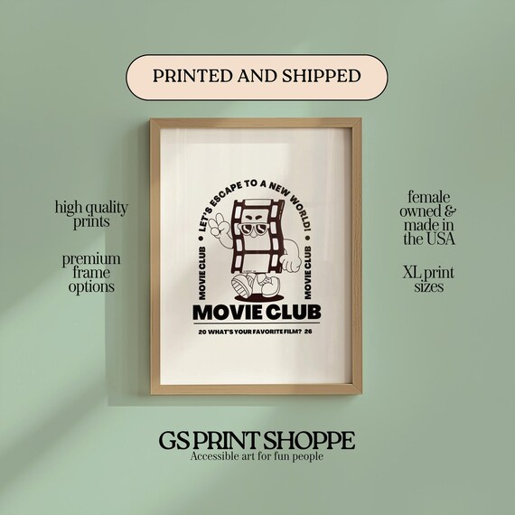 Movie Club Retro Black And White Film Fan Club Mascot Poster