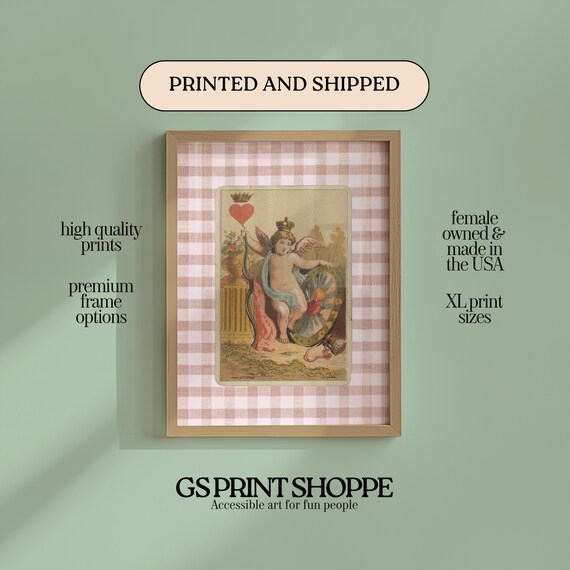 Vintage Angel Cherub Heart Fortune Card Crowned Antique Romantic Art Poster