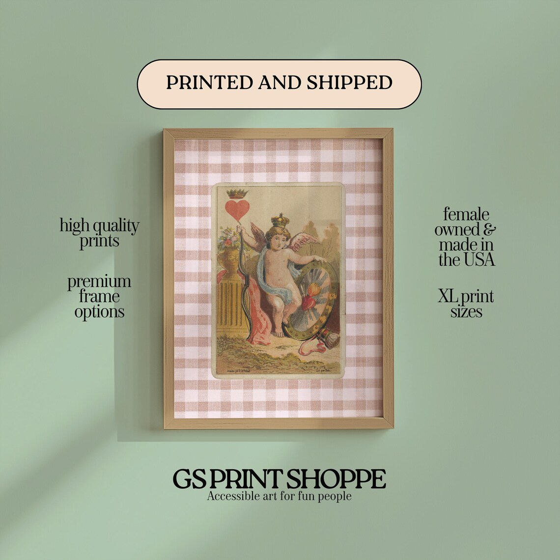 Vintage Angel Cherub Heart Fortune Card Crowned Antique Romantic Art Poster