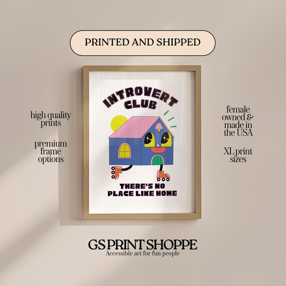 Introvert Club Cartoon House No Place Like Home Funny Poster