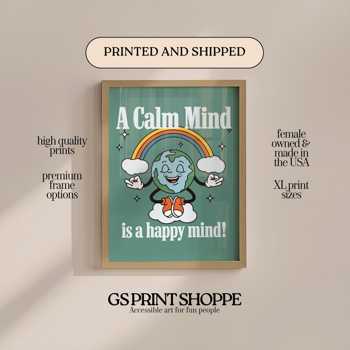 A Calm Mind Is A Happy Mind Earth Rainbow Motivational Poster