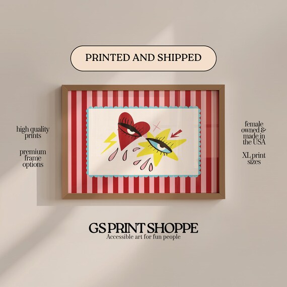 Heart Star Eyes Pop Art Red Pink Stripes Playful Modern Wall Poster
