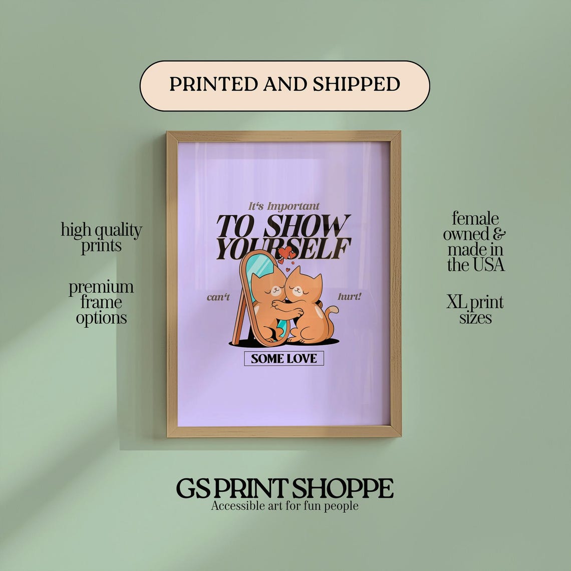 Show Yourself Some Love Hugging Cats Purple Affirmation Poster