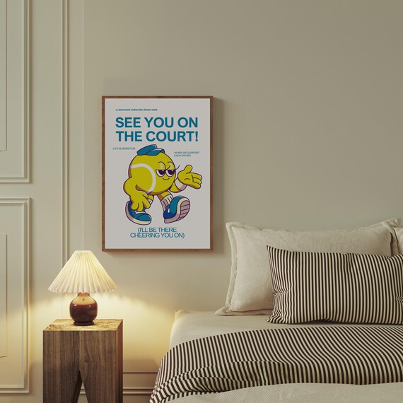See You on the Court Retro Tennis Mascot Sports Poster Wall Decor