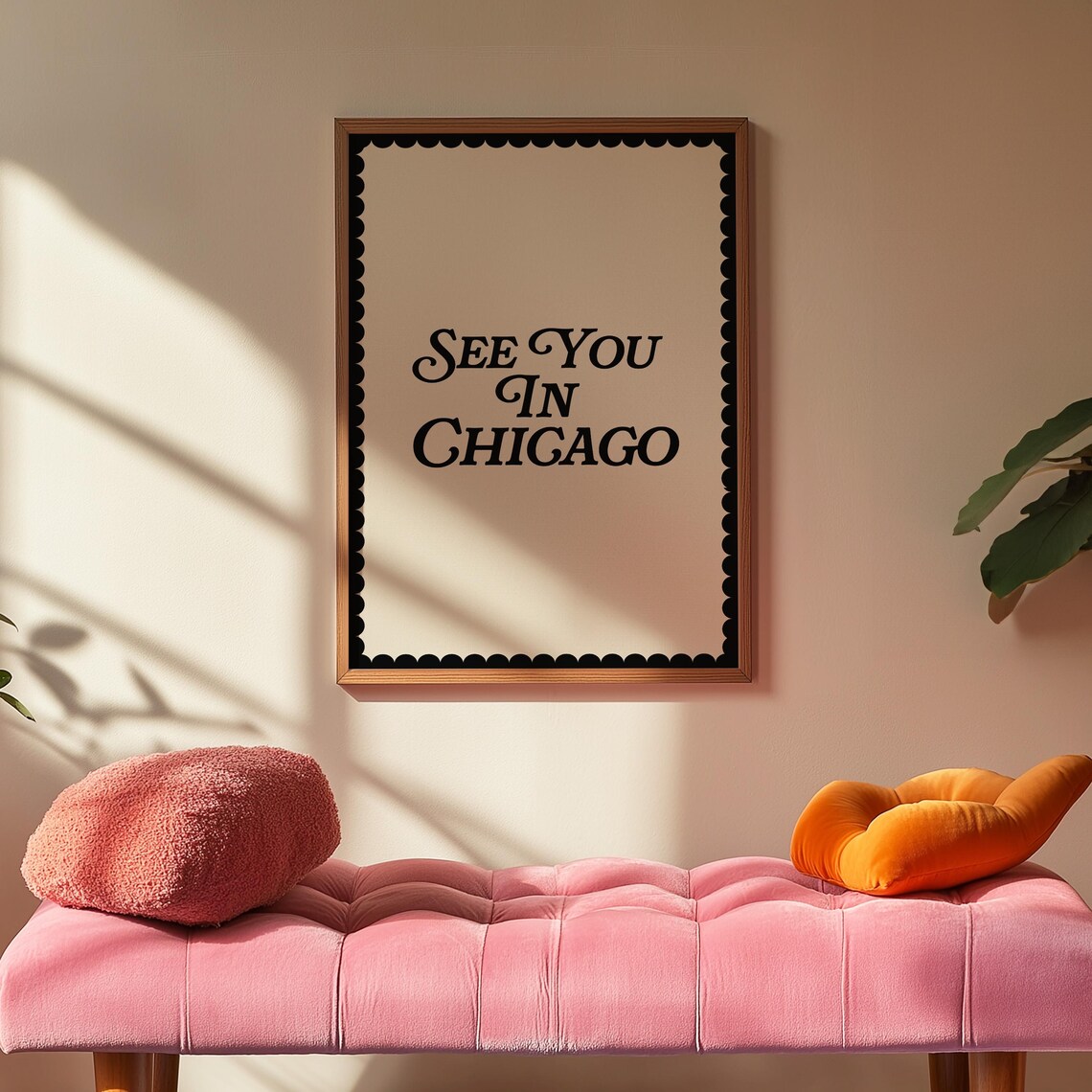 See You In Chicago Retro Typography Cream Black Scalloped Poster - Image 2