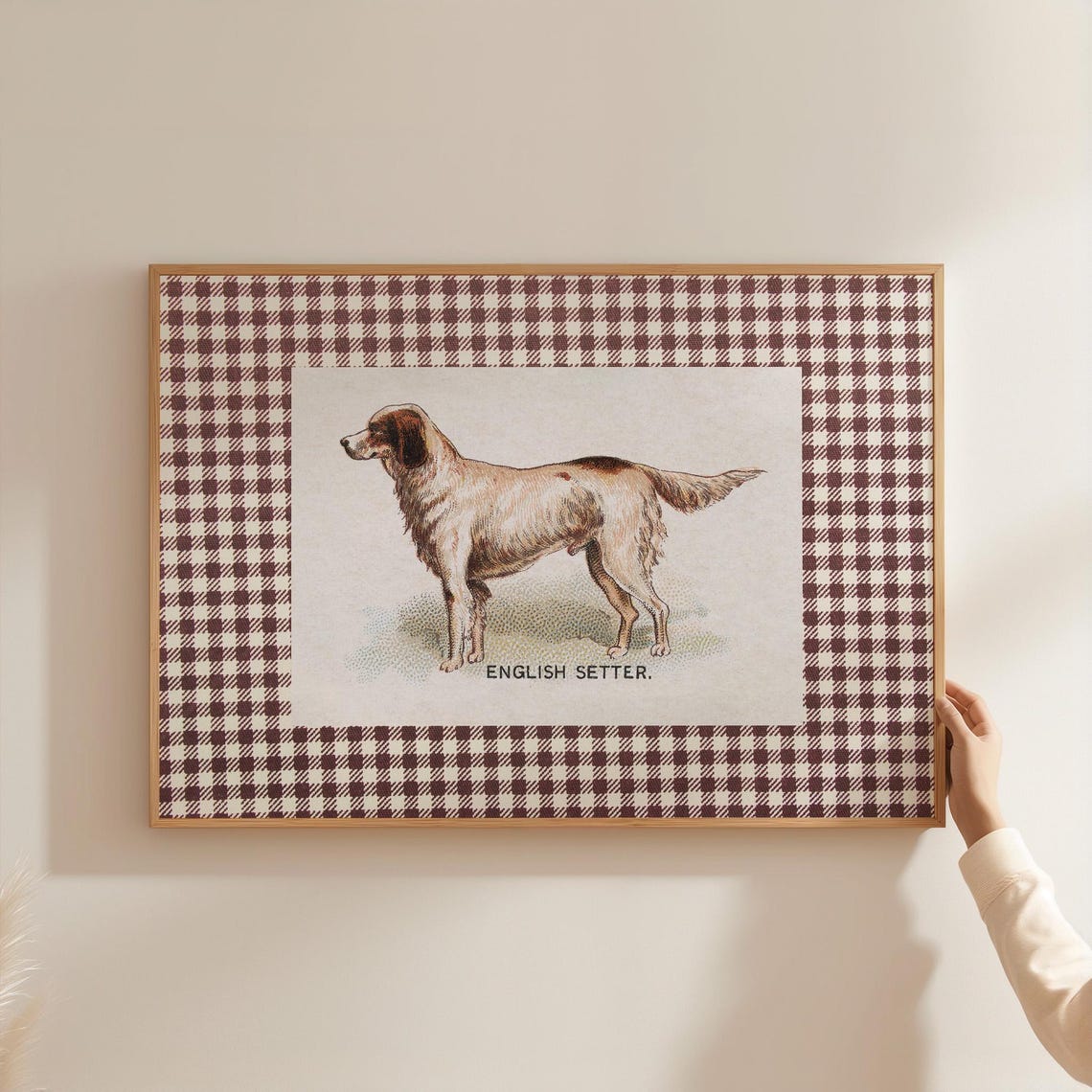 English Setter Dog Vintage Breed Illustration Brown Gingham Print - Image 2