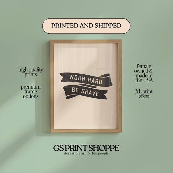 Work Hard Banner Vertical Beige Art Print