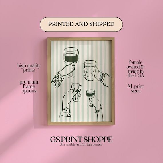 Cheers Toast Four Hands Cocktail Glasses Striped Party Wall Art