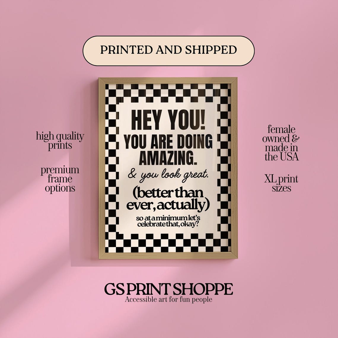Hey You Doing Amazing Black Checkerboard Motivational Poster