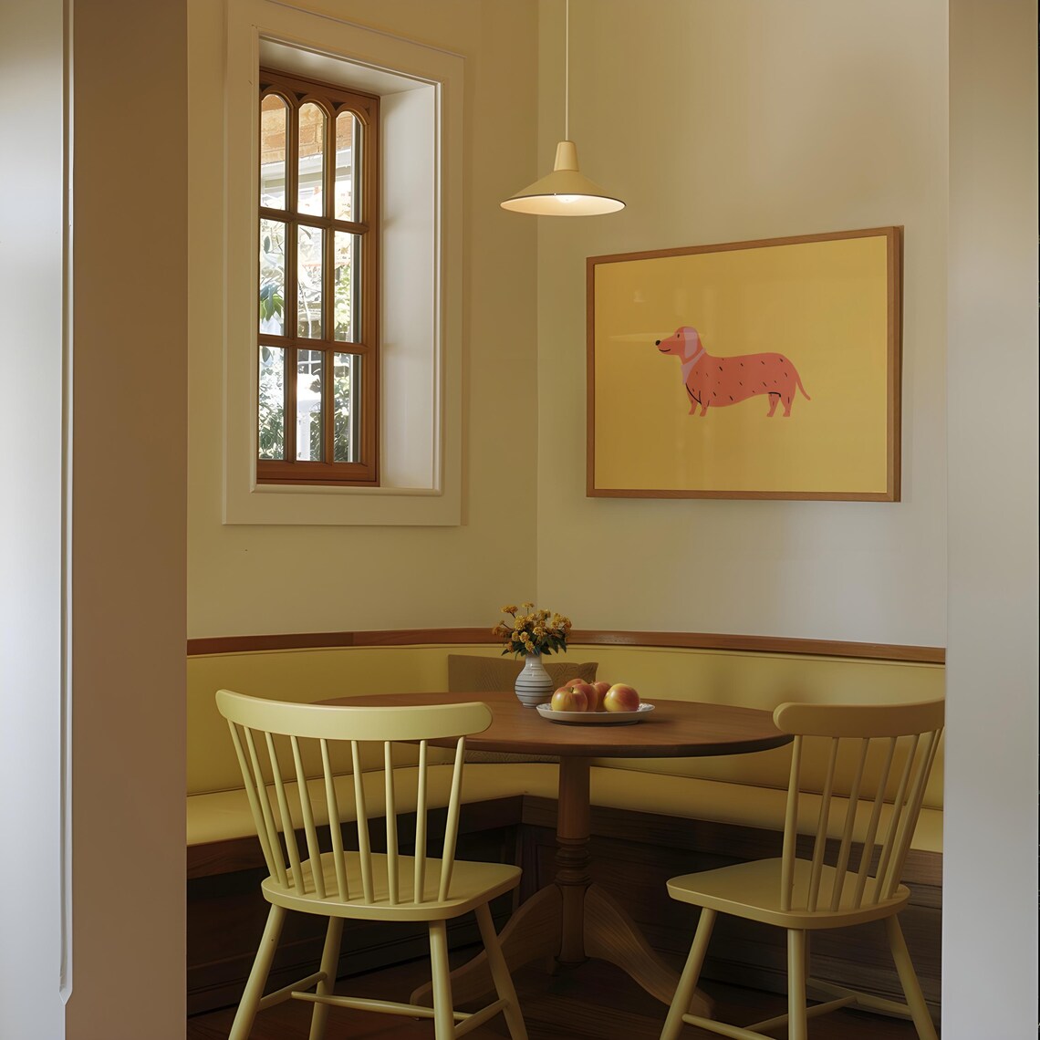 Dachshund Puppy Mustard Yellow Cute Minimal Dog Illustration Wall Art