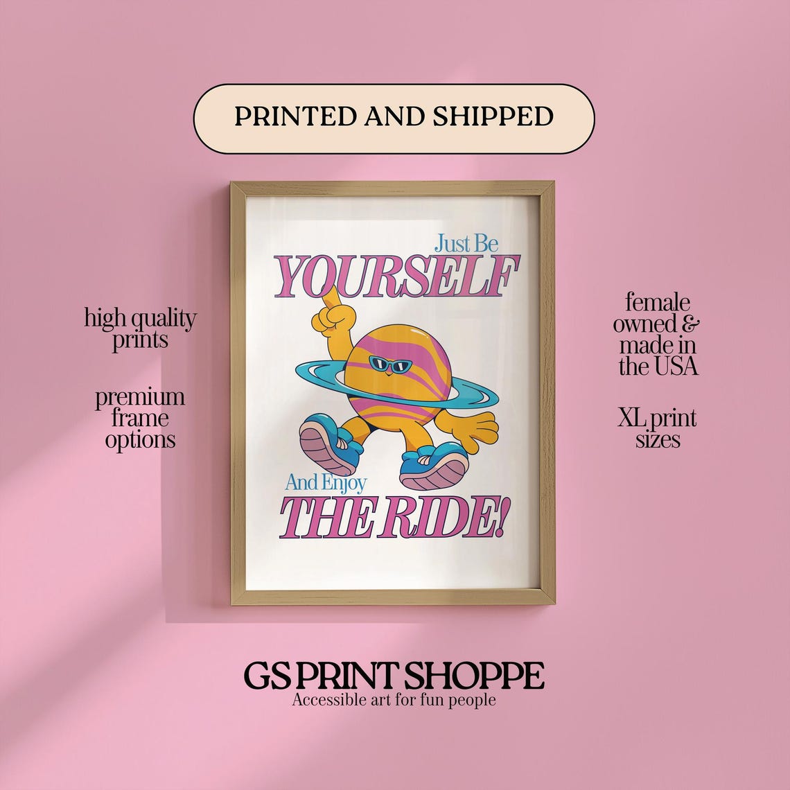 Just Be Yourself Enjoy The Ride Retro Planet Character Cartoon Poster