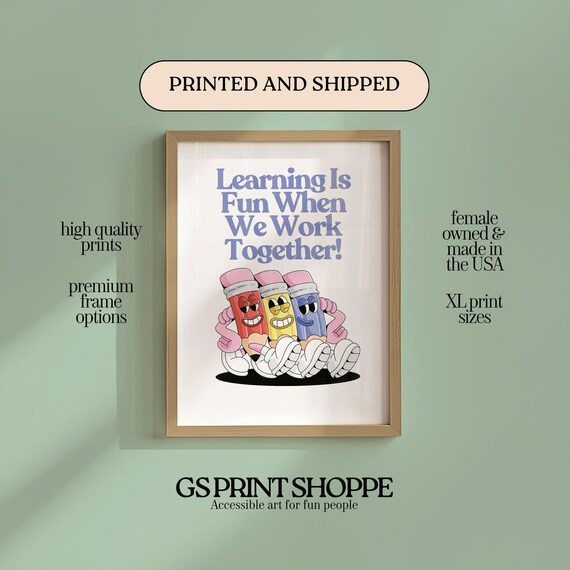 Retro Cartoon Pencils Learning Is Fun Together Classroom Poster