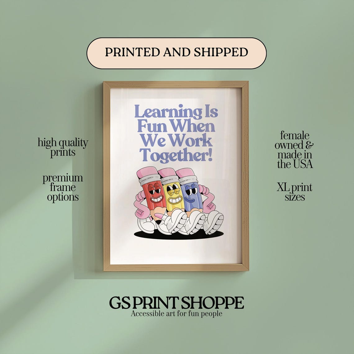 Retro Cartoon Pencils Learning Is Fun Together Classroom Poster