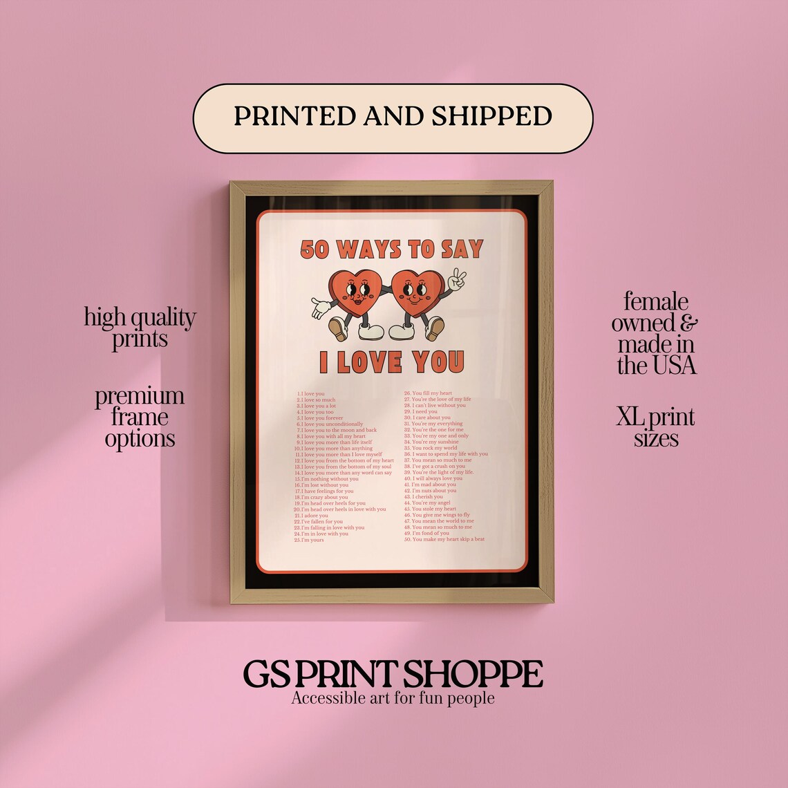 50 Ways To Say I Love You Retro Hearts Quote Valentine Poster