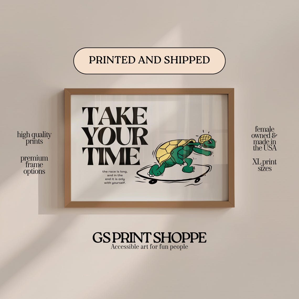 Take Your Time Skateboarding Turtle Motivational Quote Wall Art