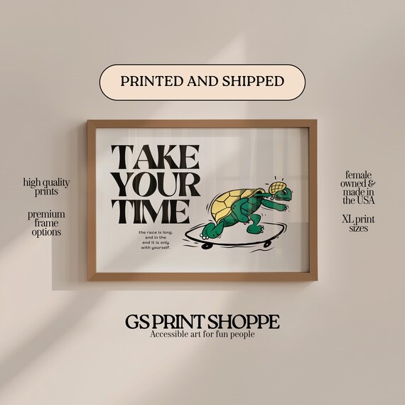 Take Your Time Skateboarding Turtle Motivational Quote Wall Art