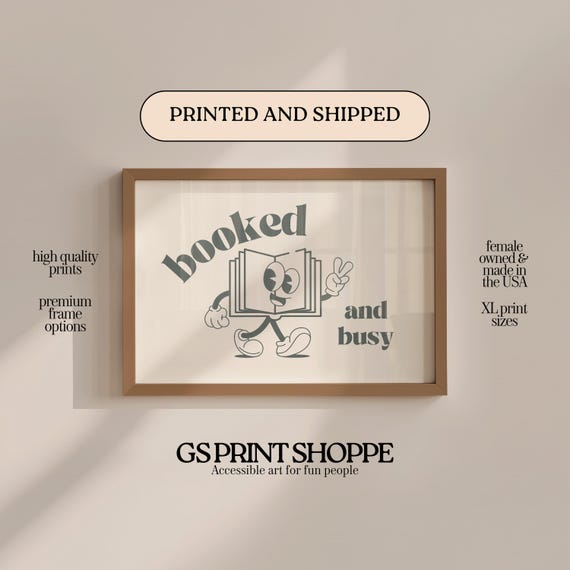 Booked And Busy Horizontal Beige Black Art Print