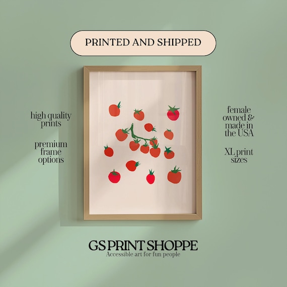 Cherry Tomatoes Minimalist Red Fruit Bold Cream Kitchen Wall Art