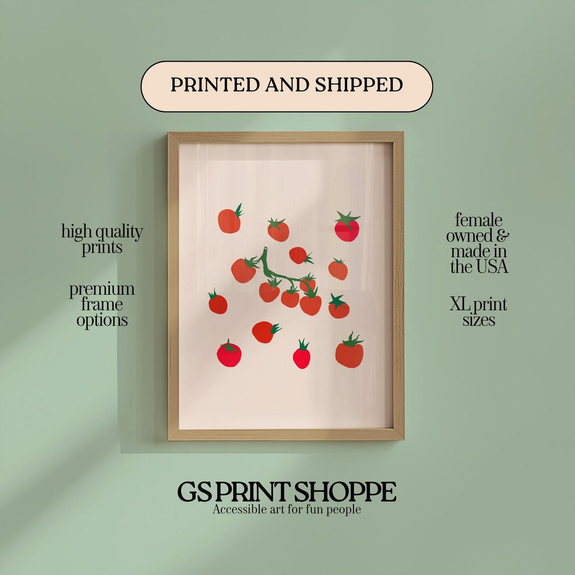 Cherry Tomatoes Minimalist Red Fruit Bold Cream Kitchen Wall Art