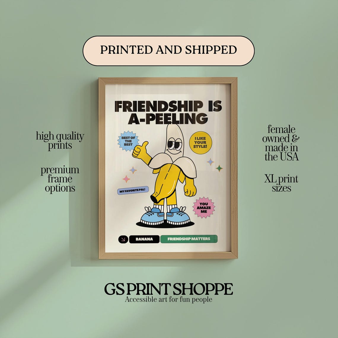 Friendship Is A-Peeling Banana Retro Funny Best Friends Art Poster