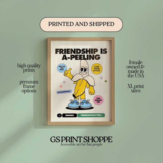 Friendship Is A-Peeling Banana Retro Funny Best Friends Art Poster