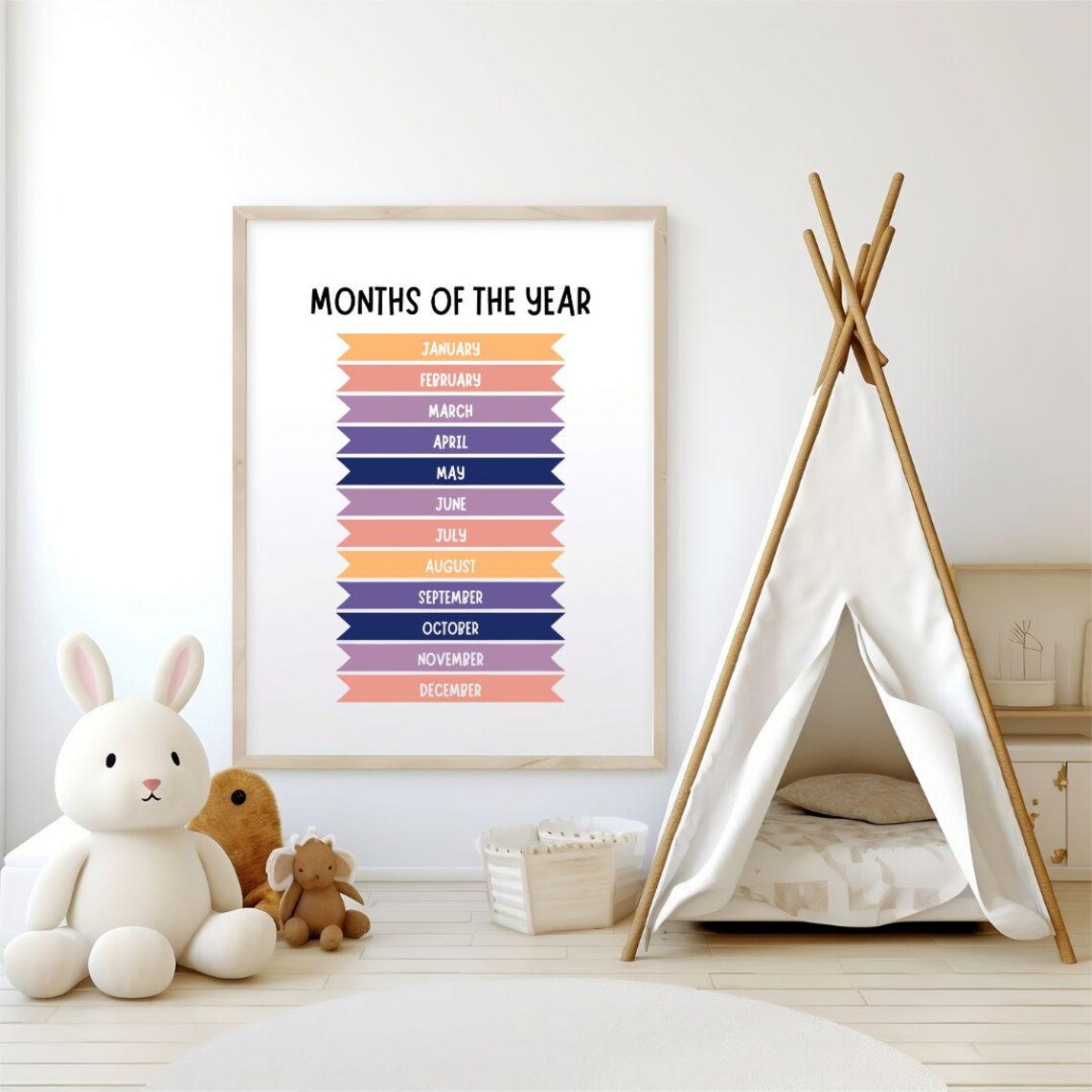 Months Of The Year Colorful Ribbon Kids Learning Chart Poster - Image 2