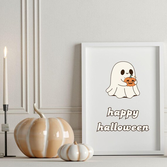 Happy Halloween Cute Ghost Pumpkin Cartoon Party Wall Poster