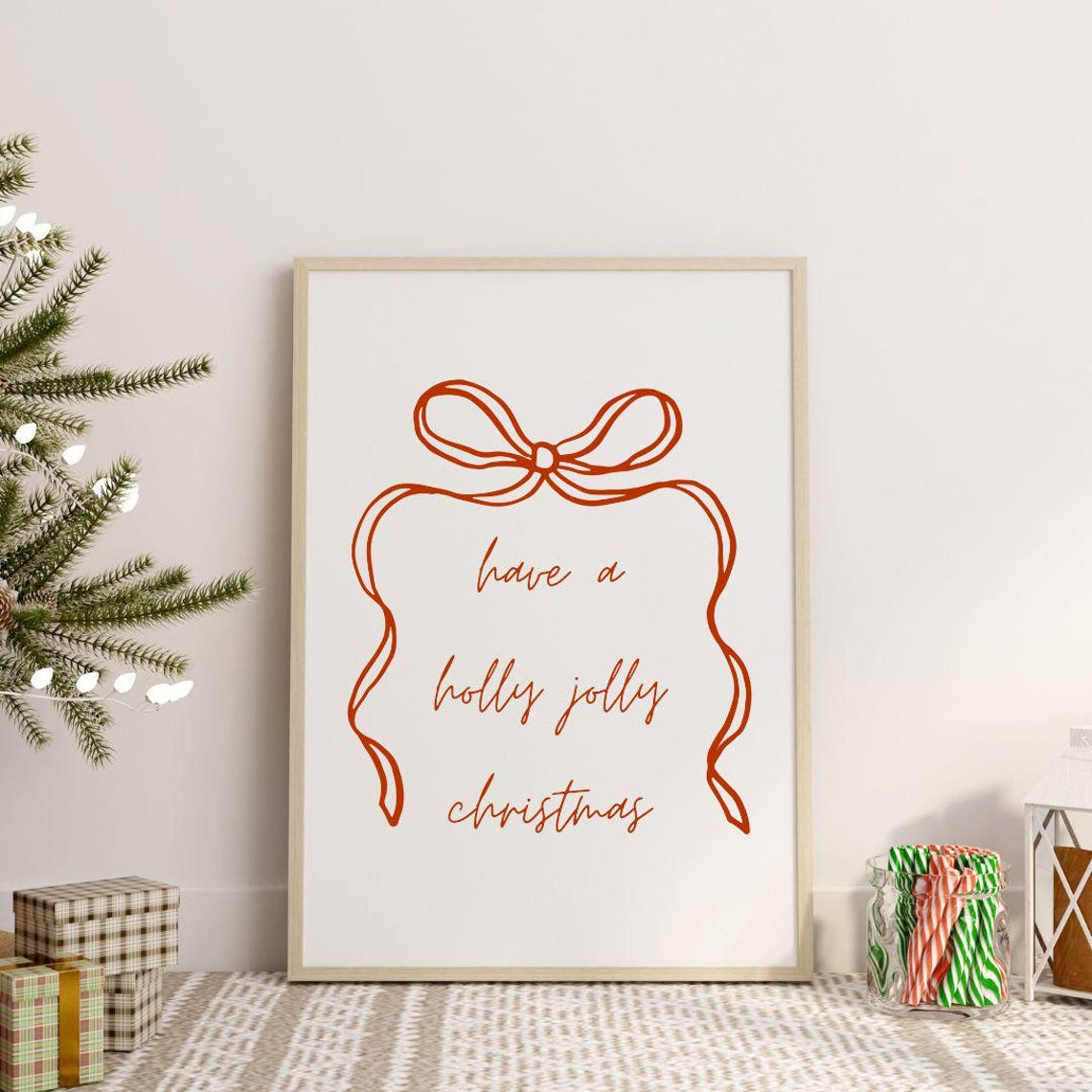 Have A Holly Jolly Christmas Red Bow Script Holiday Decor Poster