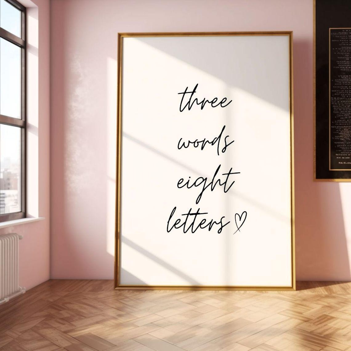 Sweet Three Words Eight Letters Romantic Love Script Heart Poster - Image 2