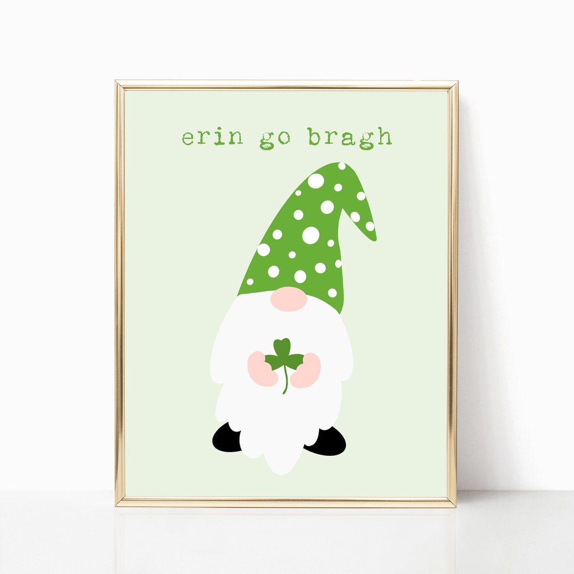Erin Go Bragh St Patricks Day Gnome Holding Shamrock Art Poster