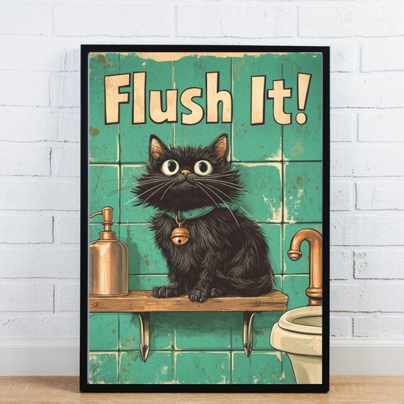 Funny Black Cat Toilet Print