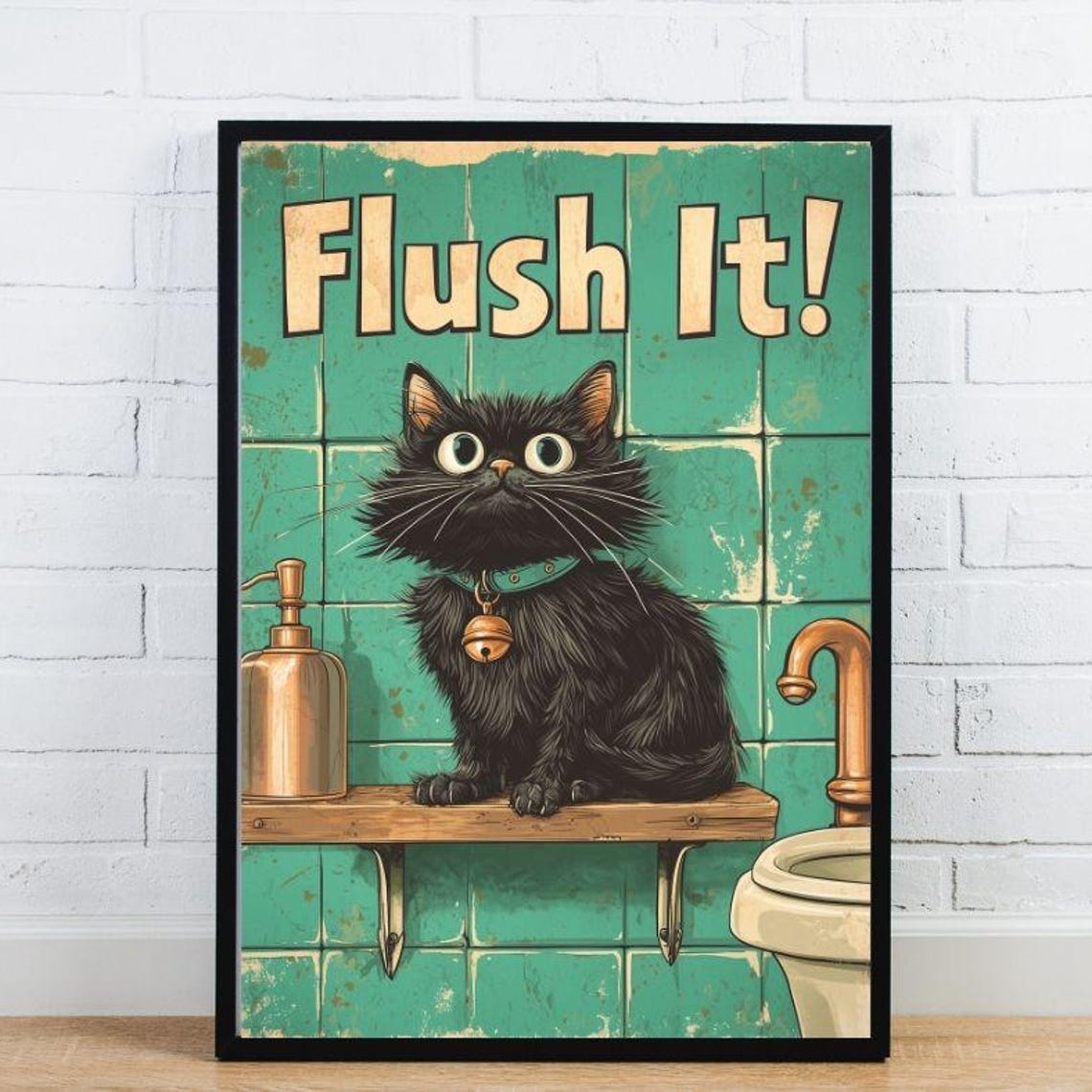 Funny Black Cat Toilet Print