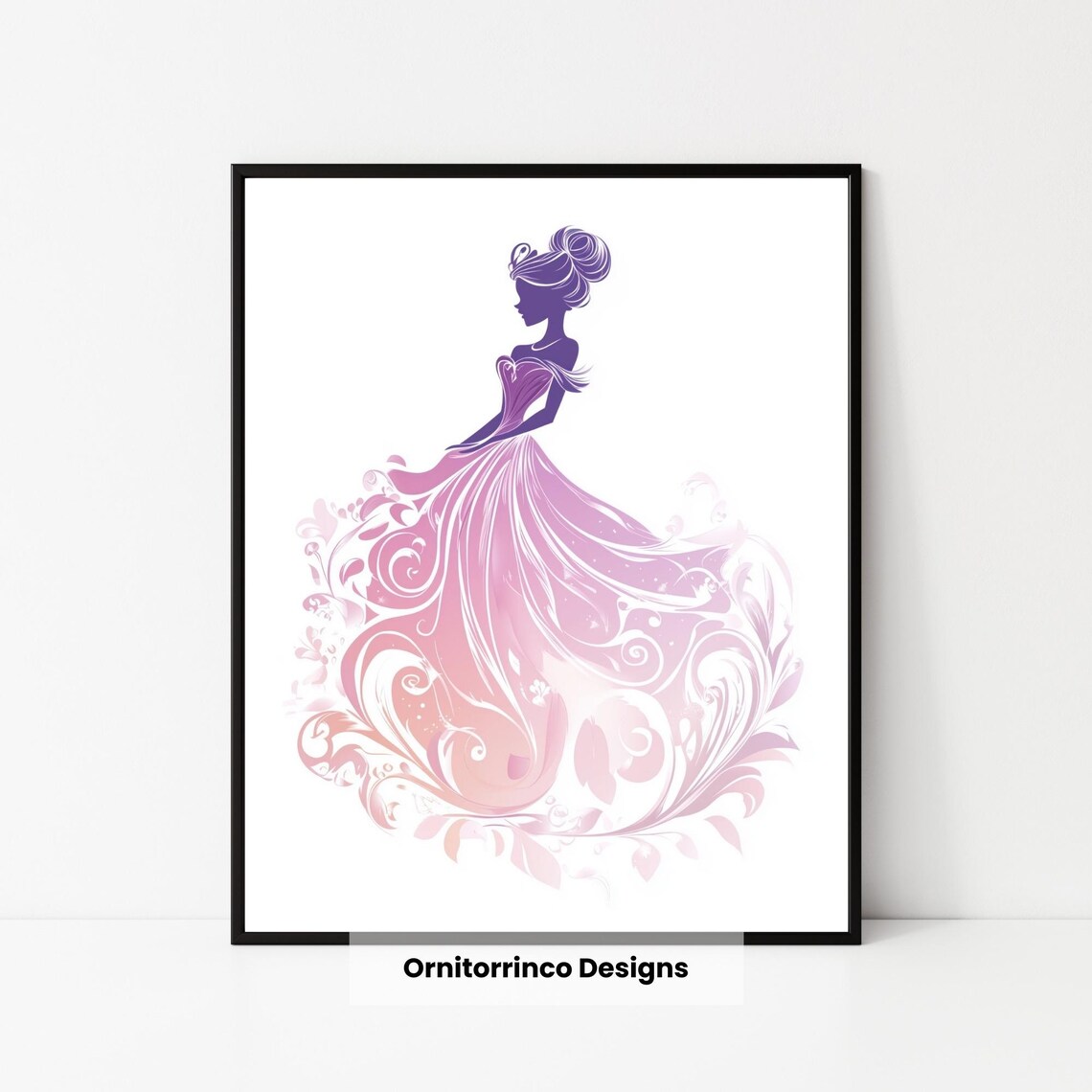 Purple Pink Ombre Princess Gown Silhouette Swirling Fairy Dress Poster - Image 3